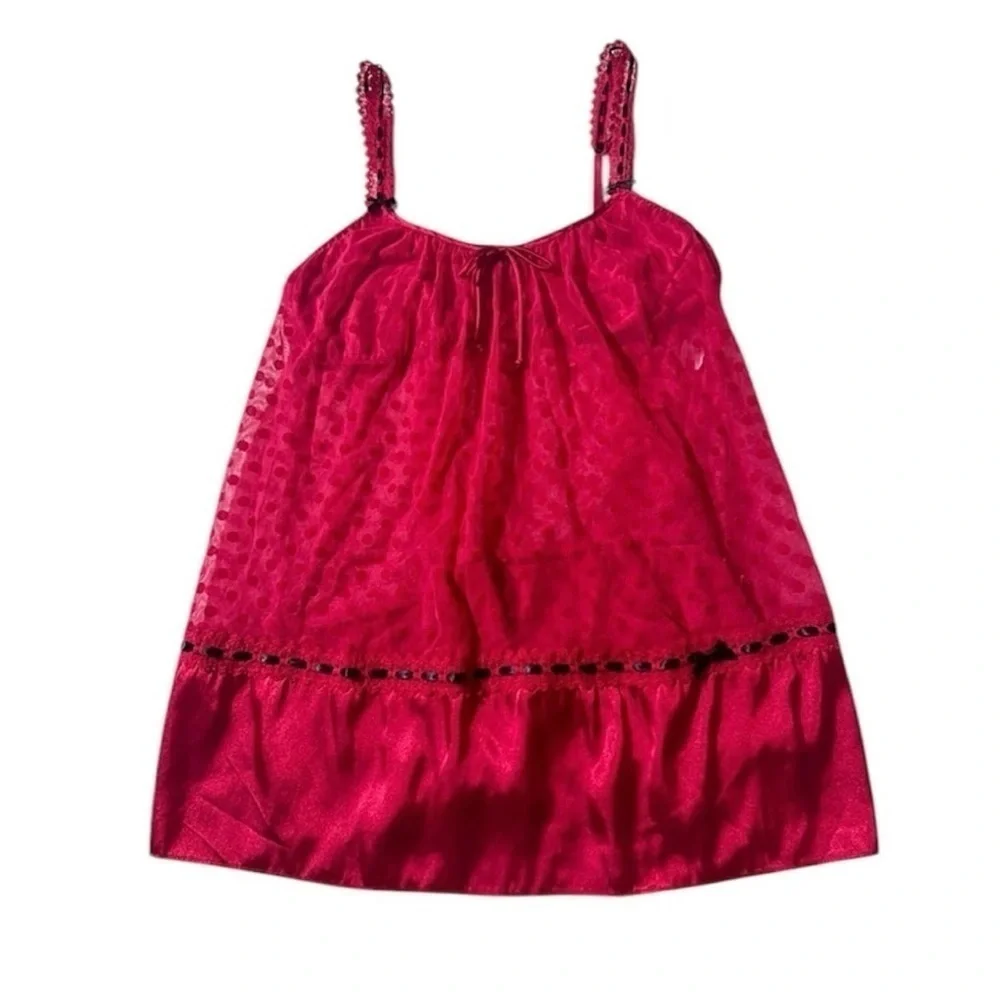 LINEA DONATELLA Entice Me Red Dot Semi Sheer Chemise Lace Bra Cami Women's M